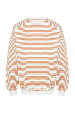 TRENDYOL MAN Siyah Oversize/Genis Kesim Cizgili Ici Polar/S?cak Tutan Sweatshirt TMNAW24SW00065 - Trendyolmilla фото 8