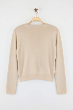 Wardrobe Essentials Bej Dugme Detayl? Pamuklu Basic Triko H?rka | TWOAW26HI00001