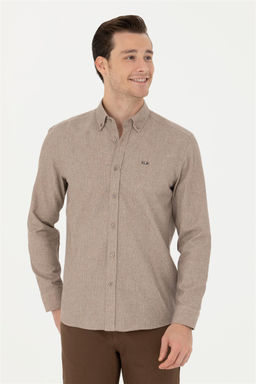 Мужская рубашка светло-коричневого цвета с длинным рукавом - U.s. polo assn фото 3