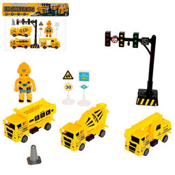 Набор машинок «Спецтехника», 3 шт., дорожные знаки, МИКС