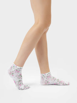 Цена за 5 пар! Носки женские укороченные белые с рисунком роз