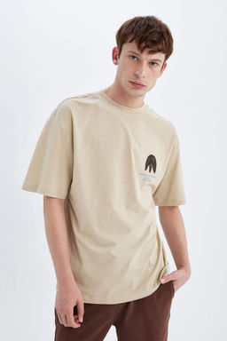 Футболка Comfort Fit с круглым вырезом и короткими рукавами с принтом на спине - Defacto фото 5