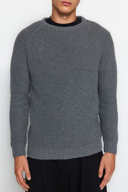 TRENDYOL MAN Beyaz Slim Fit Yunlu Bisiklet Yaka Reglan Kol Triko Kazak TMNAW20KZ1451 - Trendyolmilla фото 3