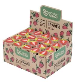 Цена за 10 шт. Ластик Schoolformat FRUIT-FLAVORED резина 50х22 мм цилиндрическая ассорти мягкий карт. держатель индив.штрих-код
