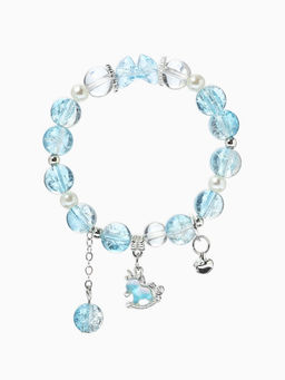 Браслет с подвесками "Сахарный" лошадка, шар №10/8, цвет бело-голубой в серебре