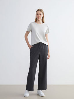 Beli Lastikli ?izgili Kad?n Pantolon