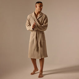 Халат вафельный мужской SL HOME: Basic «Саббиа», размер M, хлопок 100%, коричневый