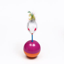 Мышь-неваляшка из натурального меха на шаре, 11 х 5 см фиолетовый/оранжевый - Пижон фото 2