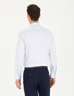 A__k Mavi %100 Pamuk Parlak Saten Slim Fit Uzun Kollu Basic G_mlek