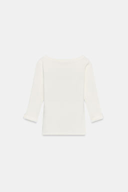 RIBBED T-SHIRT WITH BUTTON - Zara фото 6