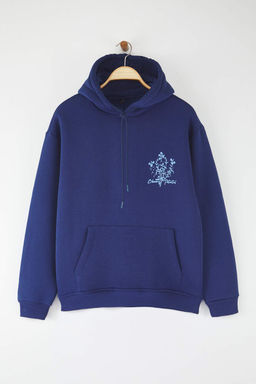 TRENDYOL MAN Antrasit Oversize/Genis Kesim Kapusonlu Cicek Bask? Ici Polar/S?cak Tutan Sweatshirt TMNAW24SW00100 - Trendyolmilla фото 34