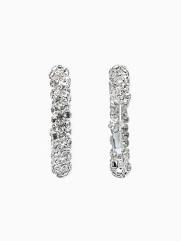 Серьги-кольца со стразами "Россыпь" d=3,5см, цвет белый в серебре