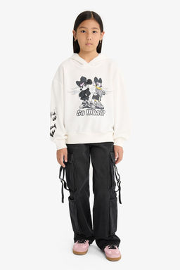 Disney Mickey & Minnie Oversize Geni_ Kal_p Kap__onlu Sweatshirt K_z _ocuk - Defacto фото 3