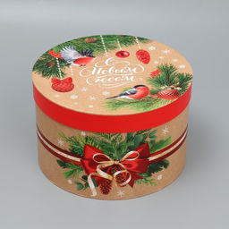 Коробка подарочная круглая Новогодняя ботаника, 14.5 22.6 см