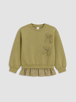 Bisiklet Yaka Fiyonklu K?z ?ocuk Kal?n Sweatshirt