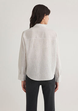 Cizgili Beyaz Gomlek - Mavi фото 5