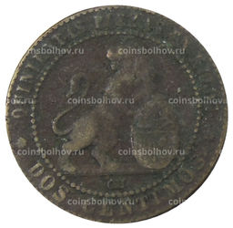 Монета 2 сентимо 1870 года Испания