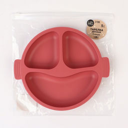 Тарелка детская 3 секции, M&B, 22.5×19.5×3, силикон, вишневый