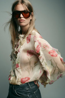 SEMI-SHEER FLORAL PRINT SHIRT - Zara фото 3