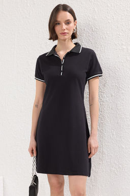 TRENDYOLMILLA Bordo Renk Bloklu Polo Yaka Skater/Belden Ac?lan Mini Orme Elbise TWOSS25EL00376 фото 5