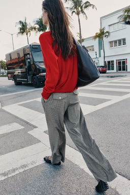 WIDE-LEG HOUNDSTOOTH TROUSERS - Zara фото 20