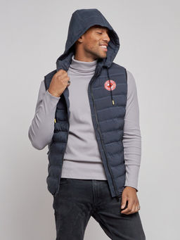 Жилетка мужская утепленная с капюшоном темно-синего цвета 886TS