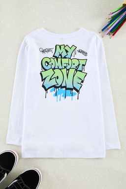 Beyaz Erkek Cocuk S?rt Bask?l? Orme T-Shirt TKDAW25TS00026