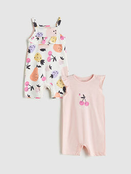 Bisiklet Yaka Bask?l? K?z Bebek Tulum 2li