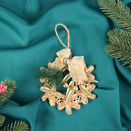 Ёлочная игрушка Венок с веточкой 1111 см, золото