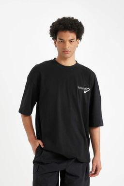 Свободная футболка с круглым вырезом и короткими рукавами с принтом на спине - Defacto фото 2