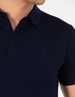 Lacivert Polo Yaka Slim Fit Basic Merserize T-shirt