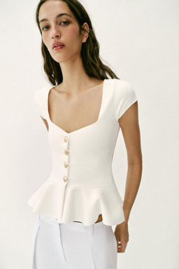 TOP PEPLUM BOTONES / Blanco roto - Zara фото 2
