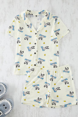 Pembe K?z Cocuk Pamuklu Animal Desenli Gomlek Yaka Orme Pijama Tak?m? TKDSS25PT00017