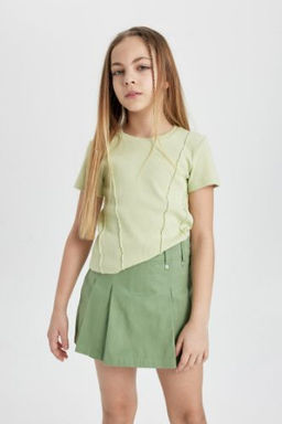 K?z Cocuk Slim Fit Dar Kesim Bisiklet Yaka Ribana K?sa Kollu Tisort