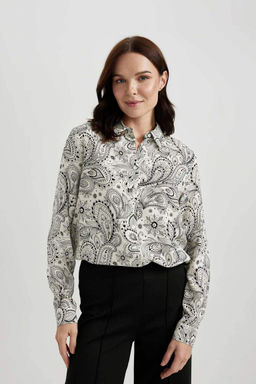 Туника свободного кроя с рубашечным воротником и длинными рукавами - Defacto фото 3