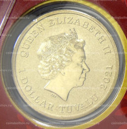 Монета 1 доллар 2021 года Тувалу Китайский новый год (в конверте с маркой)