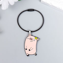Брелок металл на тросе Танцующая свинка с цветочком эмаль 9,7 см - Simaland фото 2
