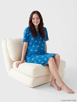 Bisiklet Yaka Fiyonk Bask?l? Hamile Gecelik