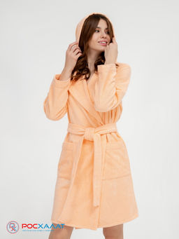 Махровый женский укороченный халат с капюшоном Персиковый МЗ-01 (32)