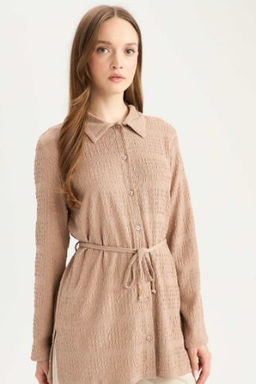 Regular Fit Ayarlanabilen Bagc?kl? Burumcuk Uzun Kollu Gomlek Tunik