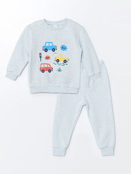 Bisiklet Yaka Uzun Kollu Bask?l? Erkek Bebek Sweatshirt ve E?ofman Alt 2li Tak?m