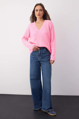 Wardrobe Essentials Pembe Yumusak Dokulu Fitilli Triko Kazak TWOAW26KZ00078