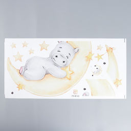 Наклейка пластик интерьерная цветная "Спящий бегемотик на месяце" 30х60 см