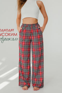 Брюки палаццо домашние широкие красная клетка