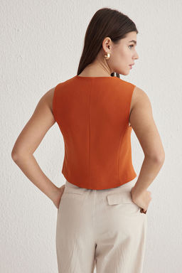 TRENDYOLMILLA Kiremit Premium Regular Kal?p Crop Dokuma Yelek TWOSS24YE00017  фото 5