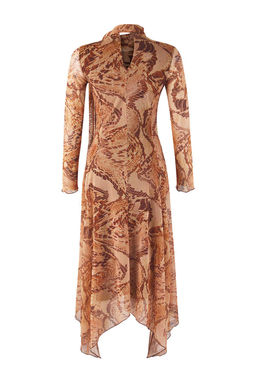 Cok Renkli Bask?l? Sal Detayl? Midi Esnek Tul Orme Elbise TWOAW26EL00160 - Trendyolmilla фото 6