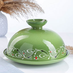 Блинница Псковский гончар «Ромашка», 24×15 см, керамика, зелёная