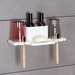 Держатель для зубных щеток настенный, с 2 стаканами на липучках, 31914 см, белый