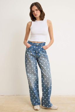 Mavi Puantiyeli Yuksek Bel Wide Leg Jeans TWOSS26JE00336