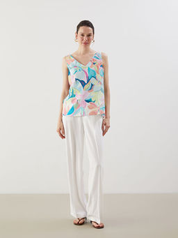 V Yaka Desenli Kad?n Bluz